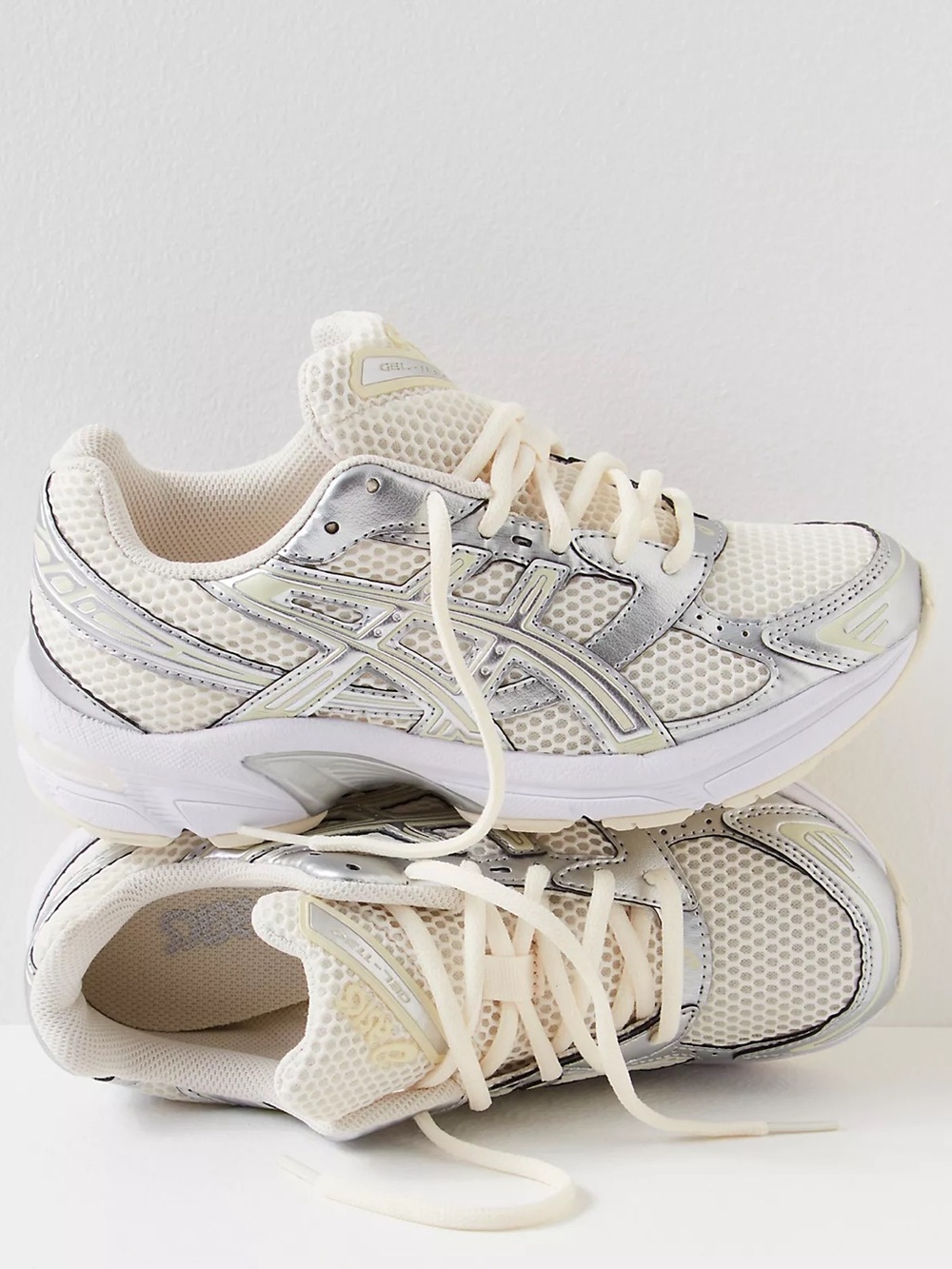 Asics Cream White Mesh Athletic Sneakers